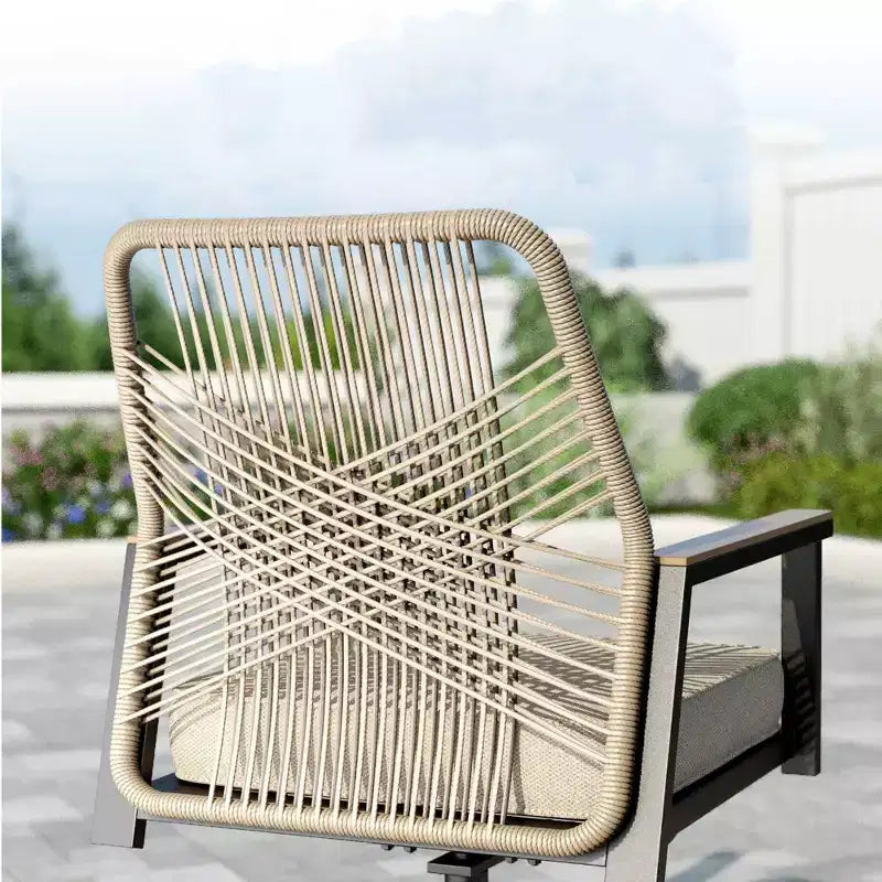 Captiva Designs 5pc Patio Slat-top Round Metal Dining Table and Thick Cushion Swivel Wicker Chairs