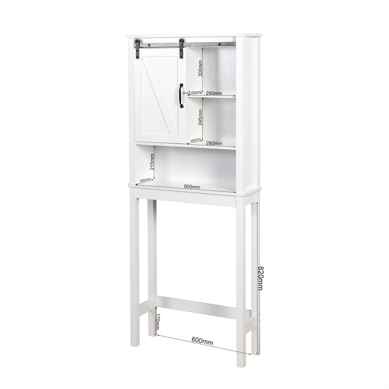 Meuble de rangement de salle de bain blanc en bois au-dessus des toilettes avec étagères réglables