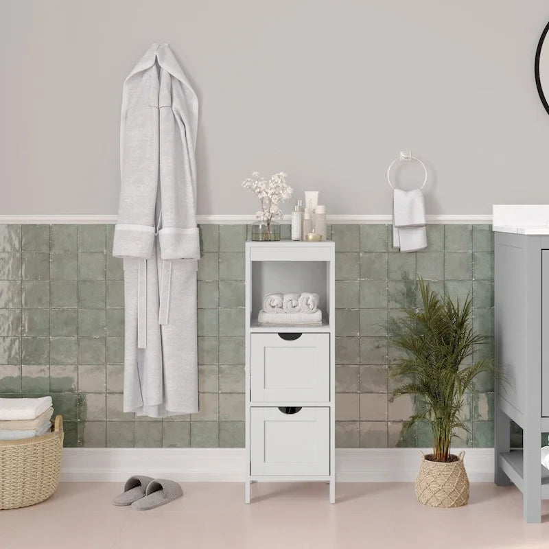 Meuble de Rangement sur Pied avec 2 Tiroirs et Étagère Ouverte