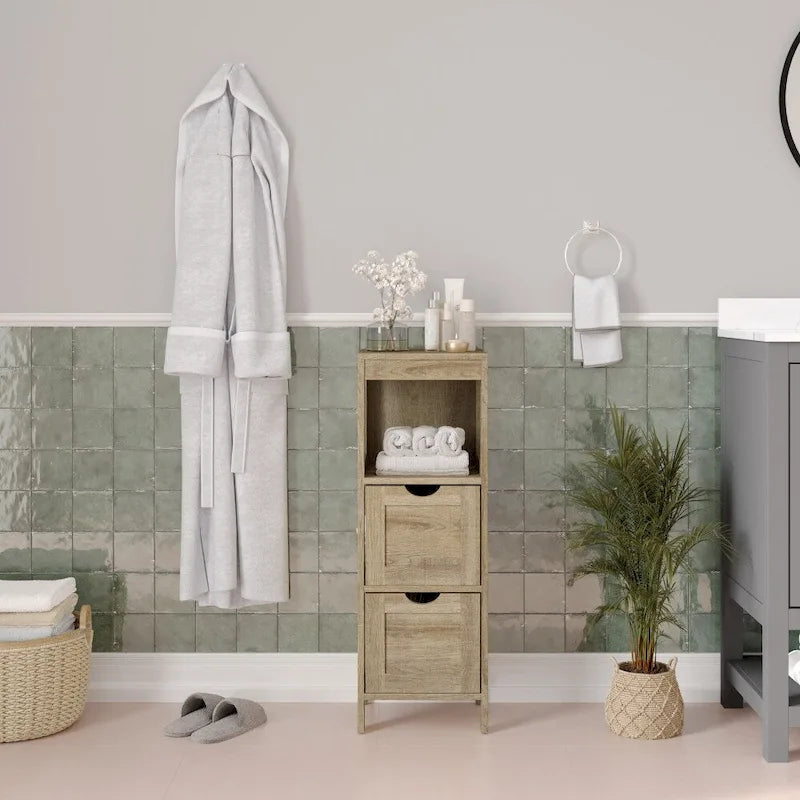 Meuble de Rangement sur Pied avec 2 Tiroirs et Étagère Ouverte