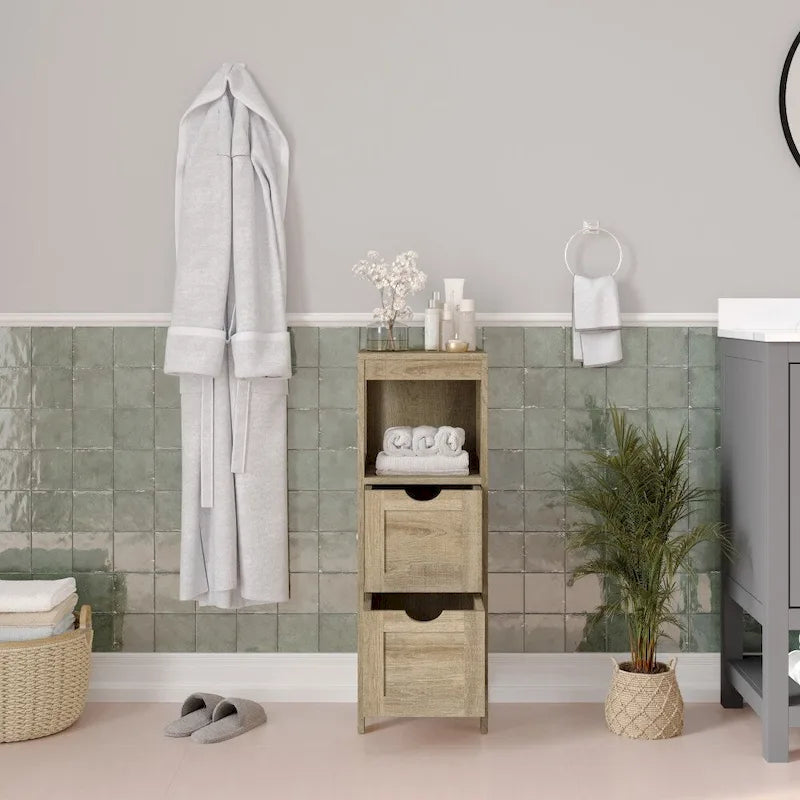 Meuble de Rangement sur Pied avec 2 Tiroirs et Étagère Ouverte