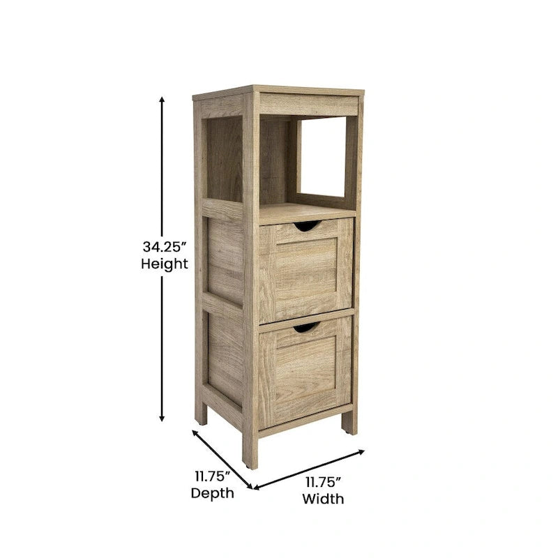 Meuble de Rangement sur Pied avec 2 Tiroirs et Étagère Ouverte