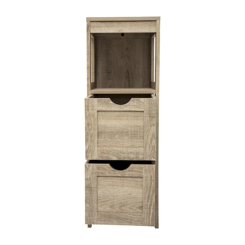 Meuble de Rangement sur Pied avec 2 Tiroirs et Étagère Ouverte