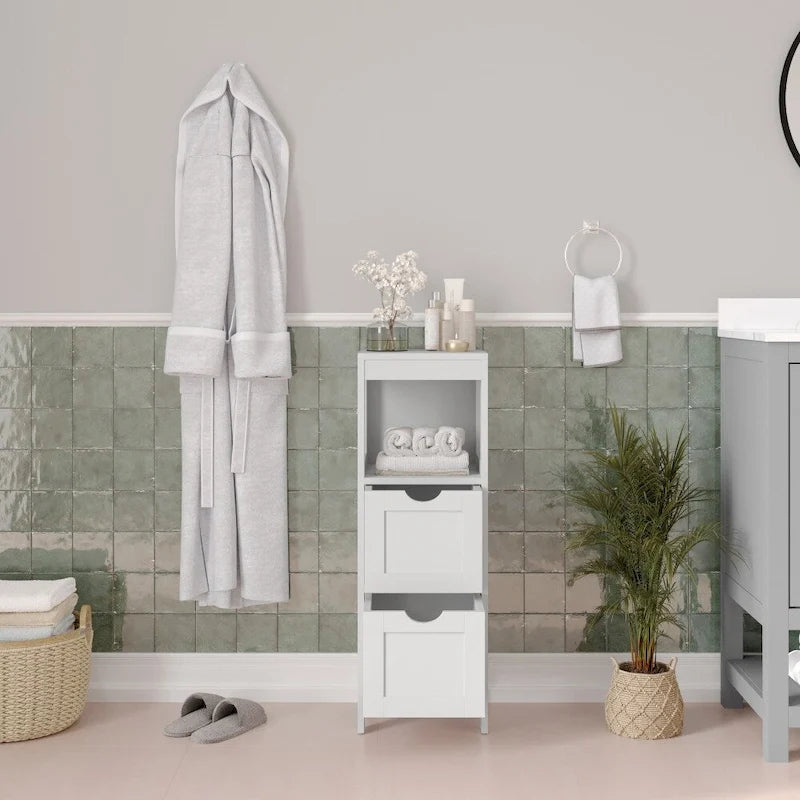 Meuble de Rangement sur Pied avec 2 Tiroirs et Étagère Ouverte