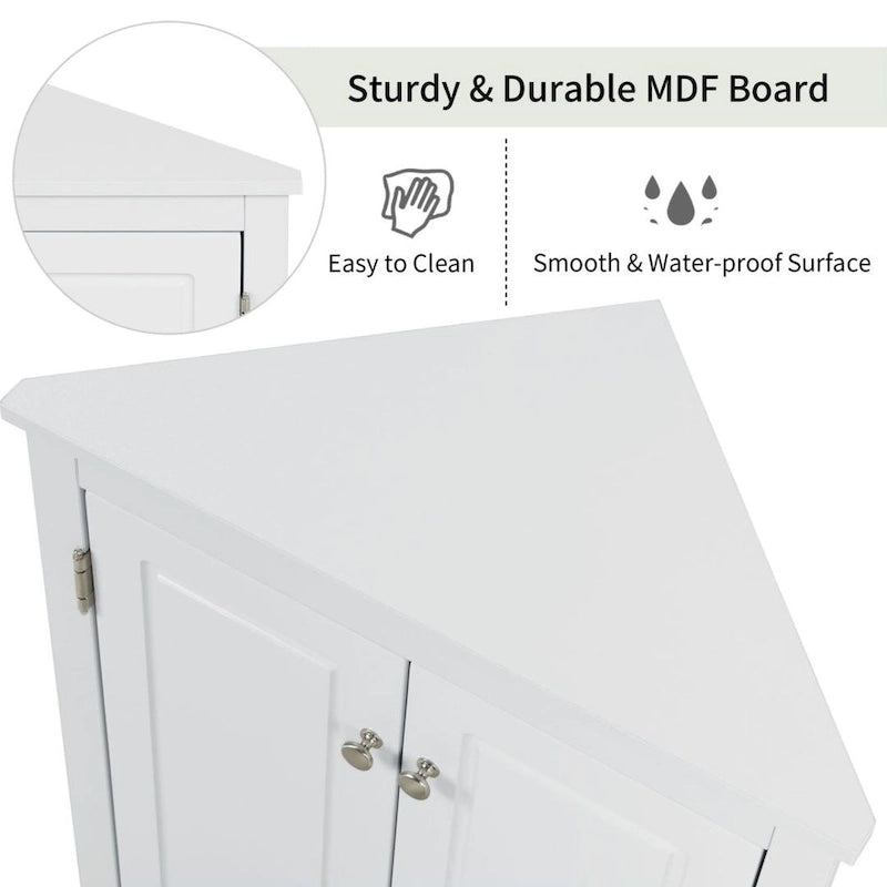 Meuble d'angle triangulaire blanc avec étagères réglables