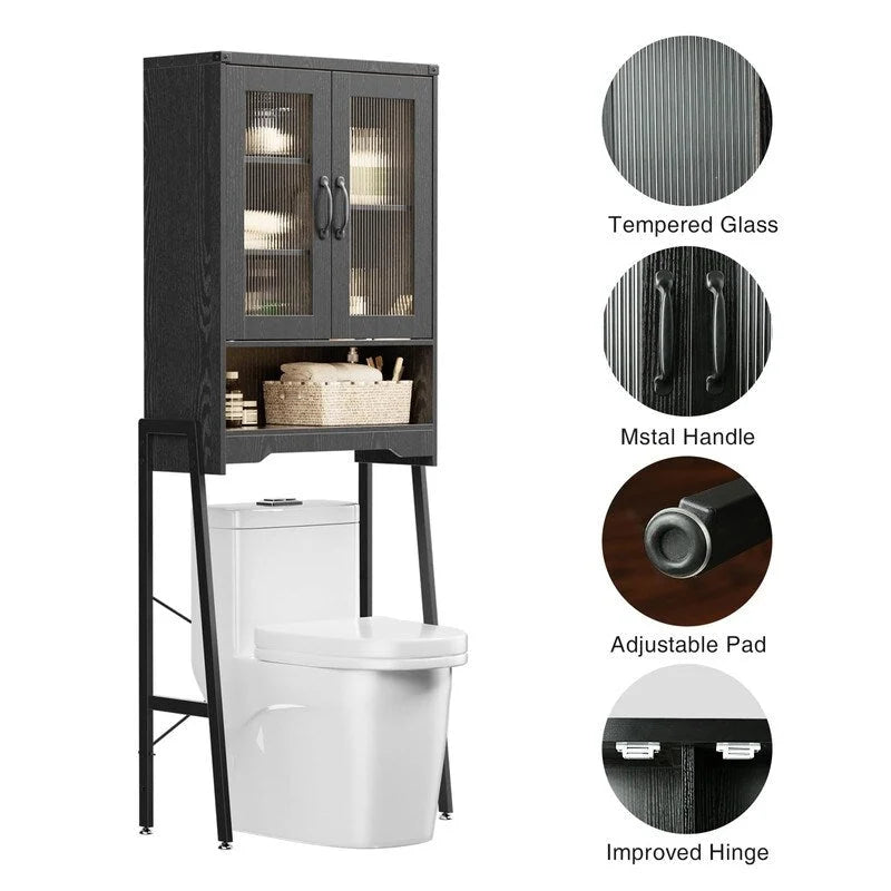 Meuble de rangement pour toilettes avec portes en verre trempé - 9,4 P x 23,6 L x 66,5 H