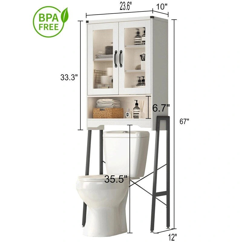 Meuble de rangement pour toilettes avec portes en verre trempé - 9,4 P x 23,6 L x 66,5 H