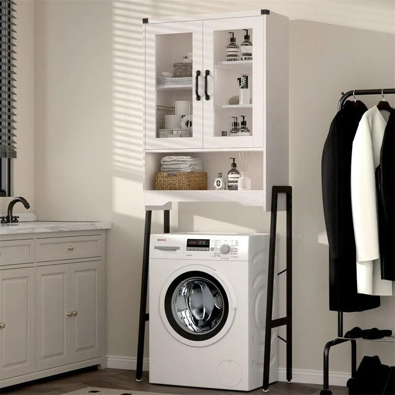 Meuble de rangement pour toilettes avec portes en verre trempé - 9,4 P x 23,6 L x 66,5 H