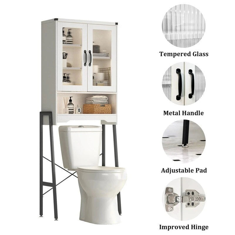 Meuble de rangement pour toilettes avec portes en verre trempé - 9,4 P x 23,6 L x 66,5 H