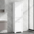 68-Meuble de salle de bain en bois grand blanc avec 1 porte, tiroirs et étagère réglable