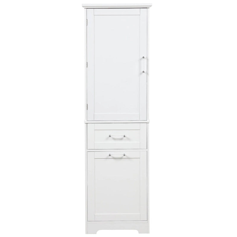 68-Meuble de salle de bain en bois grand blanc avec 1 porte, tiroirs et étagère réglable