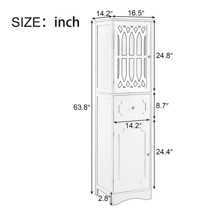 Meuble de rangement de salle de bain autoportant avec tiroir, portes et étagère réglable