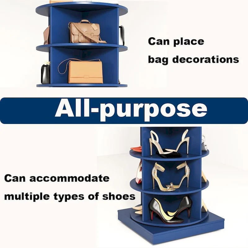 Meuble à chaussures rotatif bleu à 360° avec 7 étagères pour salon