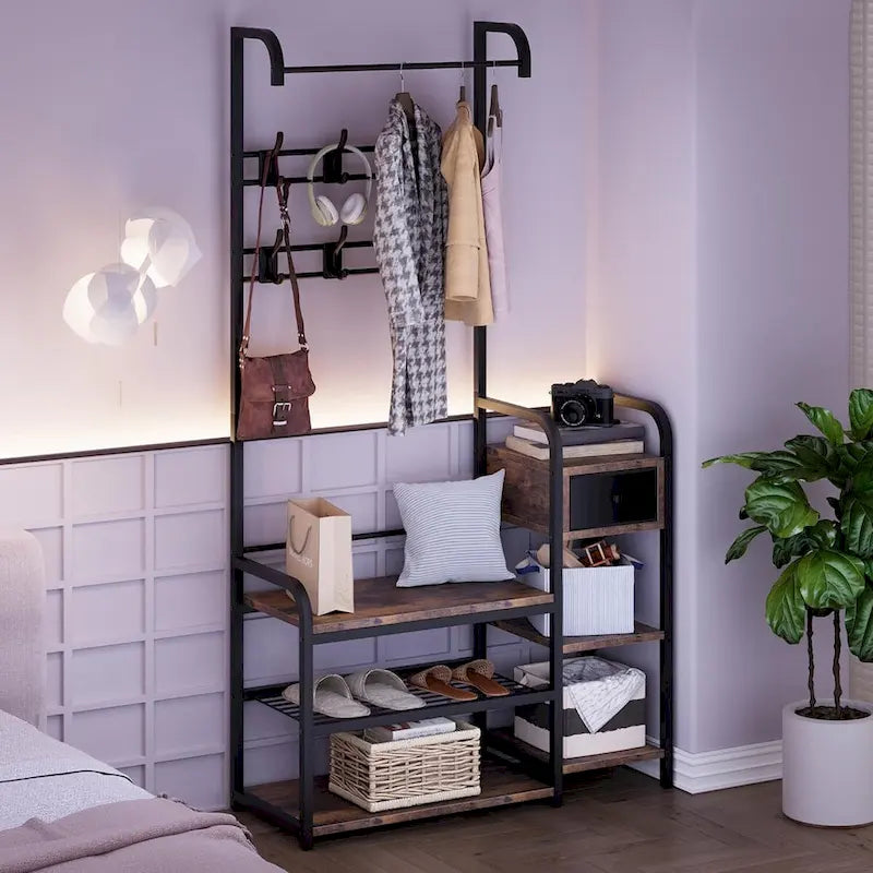Banc de rangement pour entrée avec tiroir de rangement et portemanteau intégré
