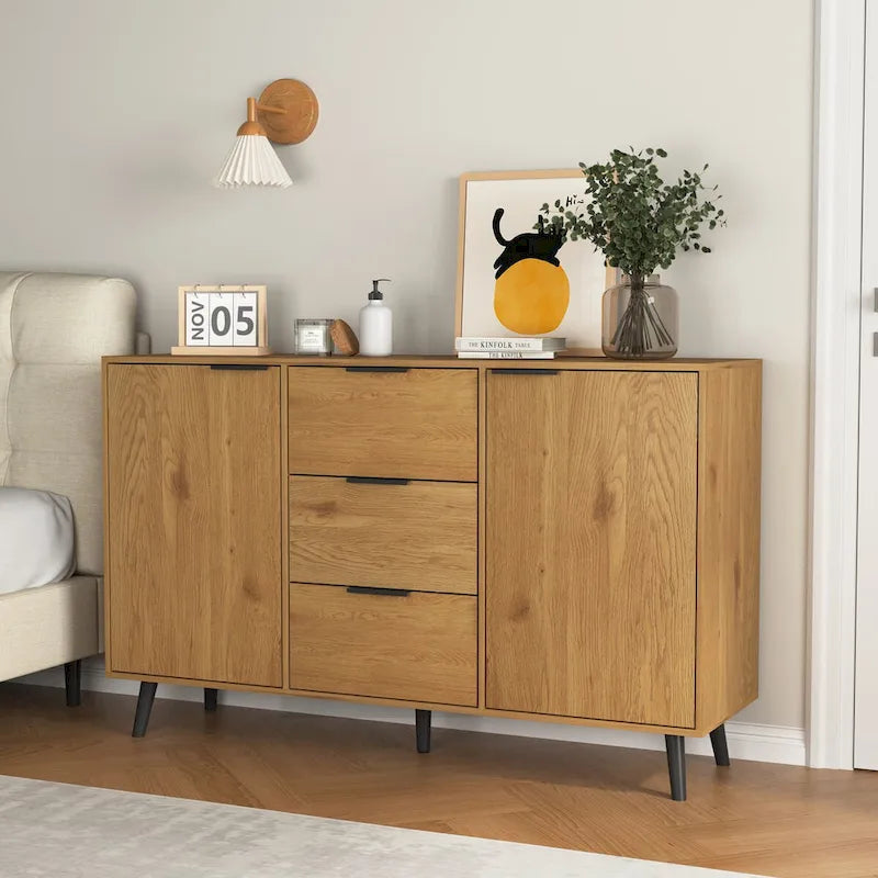 Bahut buffet avec 3 tiroirs et 2 portes, Naturel