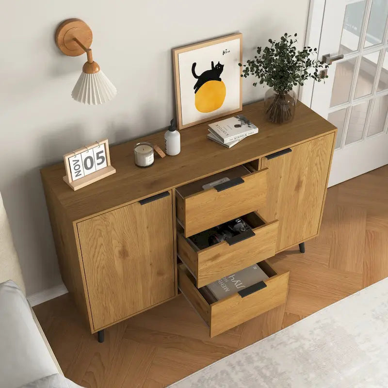 Bahut buffet avec 3 tiroirs et 2 portes, Naturel