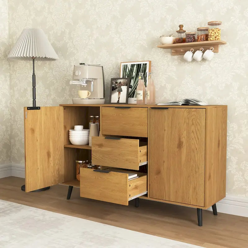 Bahut buffet avec 3 tiroirs et 2 portes, Naturel