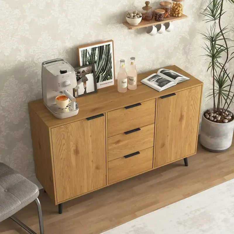 Bahut buffet avec 3 tiroirs et 2 portes, Naturel