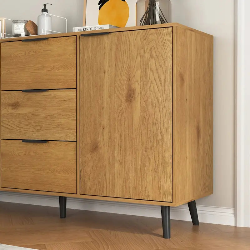 Bahut buffet avec 3 tiroirs et 2 portes, Naturel