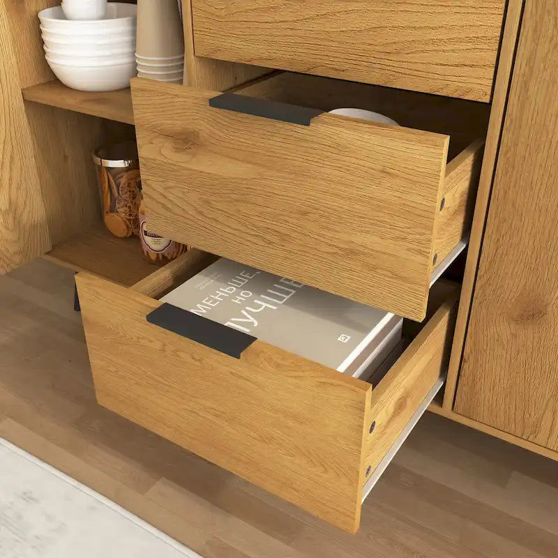 Bahut buffet avec 3 tiroirs et 2 portes, Naturel