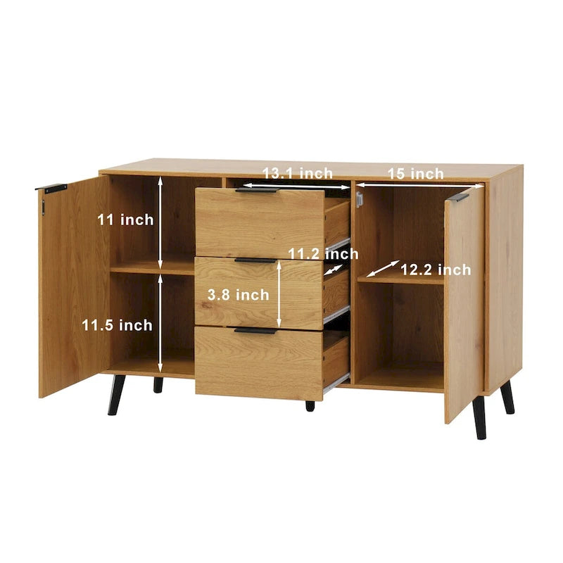 Bahut buffet avec 3 tiroirs et 2 portes, Naturel