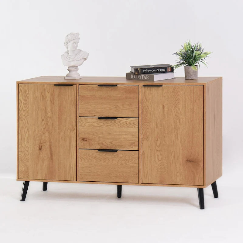 Bahut buffet avec 3 tiroirs et 2 portes, Naturel