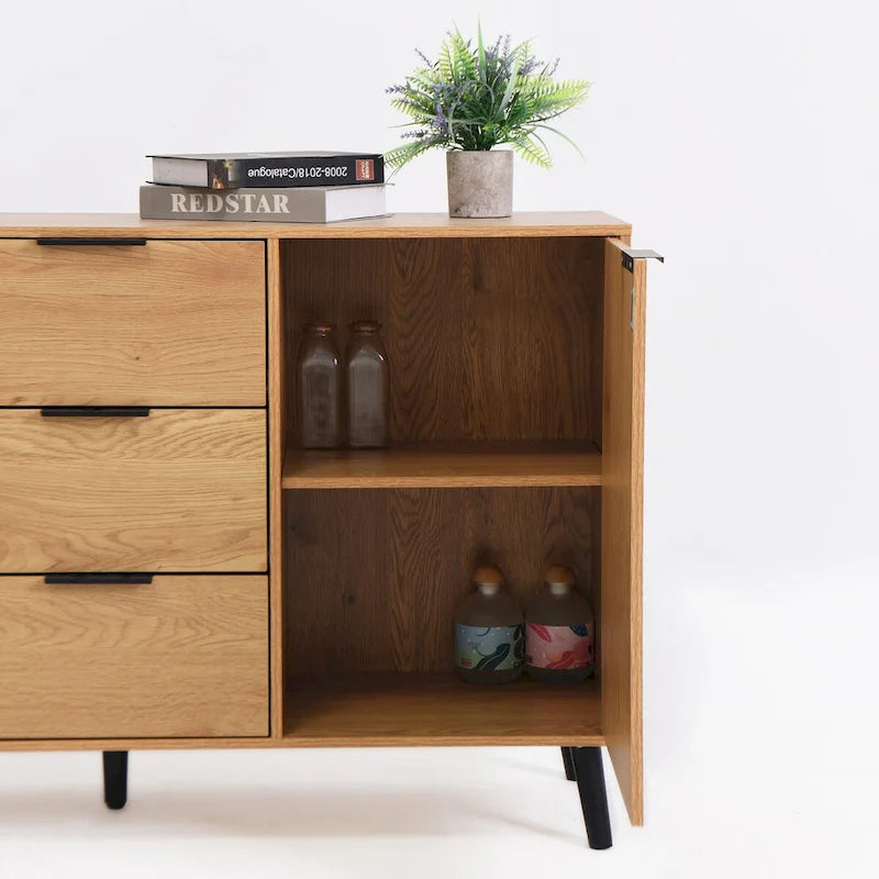 Bahut buffet avec 3 tiroirs et 2 portes, Naturel