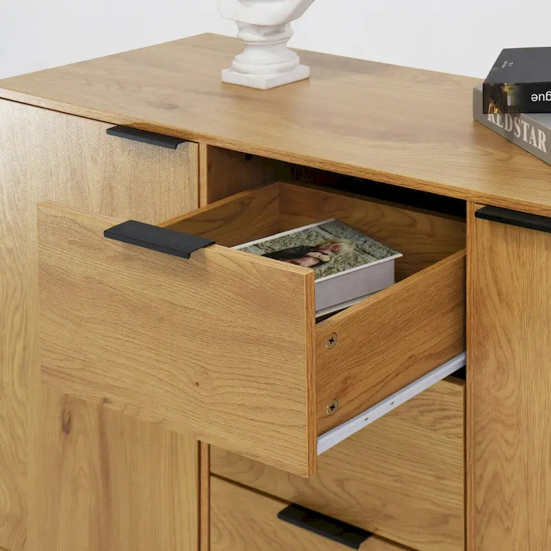 Bahut buffet avec 3 tiroirs et 2 portes, Naturel