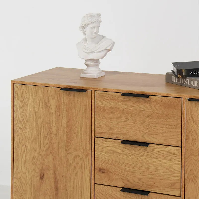 Bahut buffet avec 3 tiroirs et 2 portes, Naturel