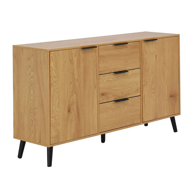 Bahut buffet avec 3 tiroirs et 2 portes, Naturel