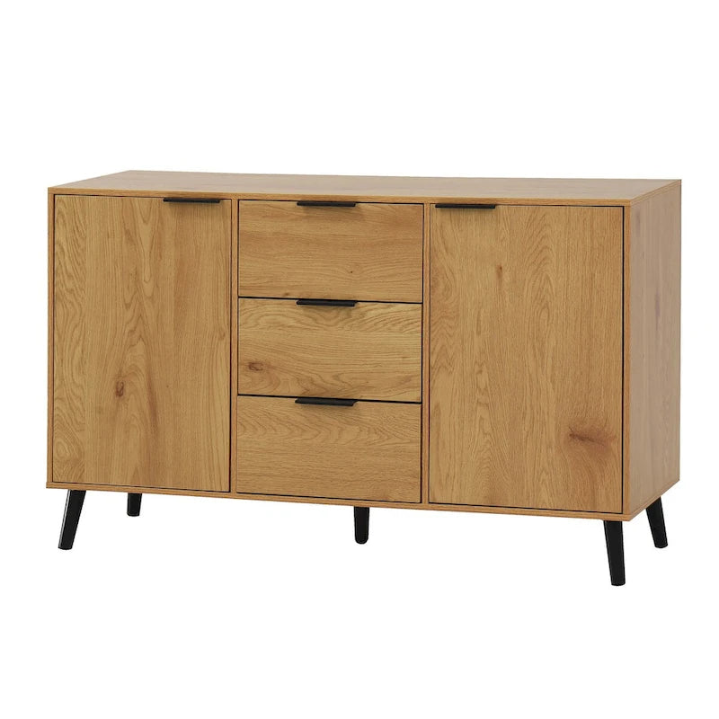 Bahut buffet avec 3 tiroirs et 2 portes, Naturel