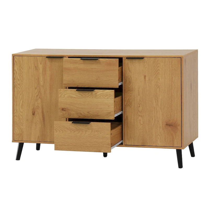 Bahut buffet avec 3 tiroirs et 2 portes, Naturel