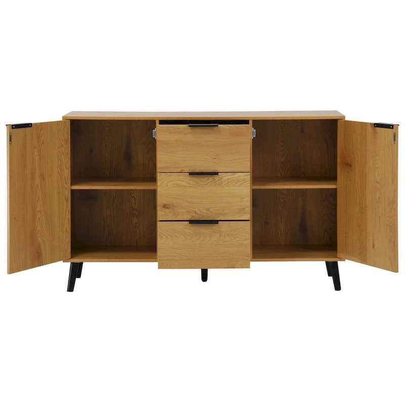 Bahut buffet avec 3 tiroirs et 2 portes, Naturel