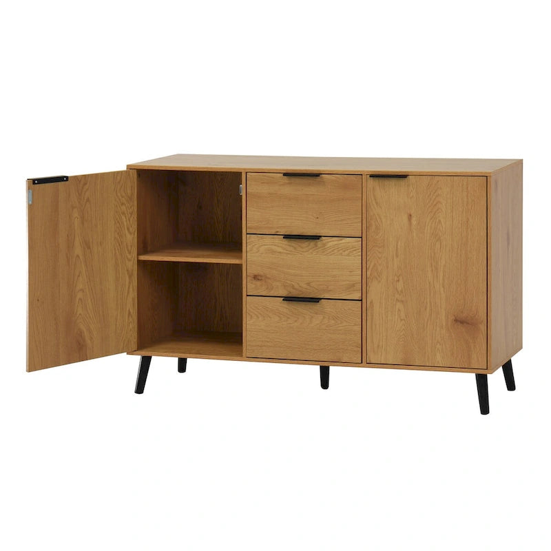 Bahut buffet avec 3 tiroirs et 2 portes, Naturel