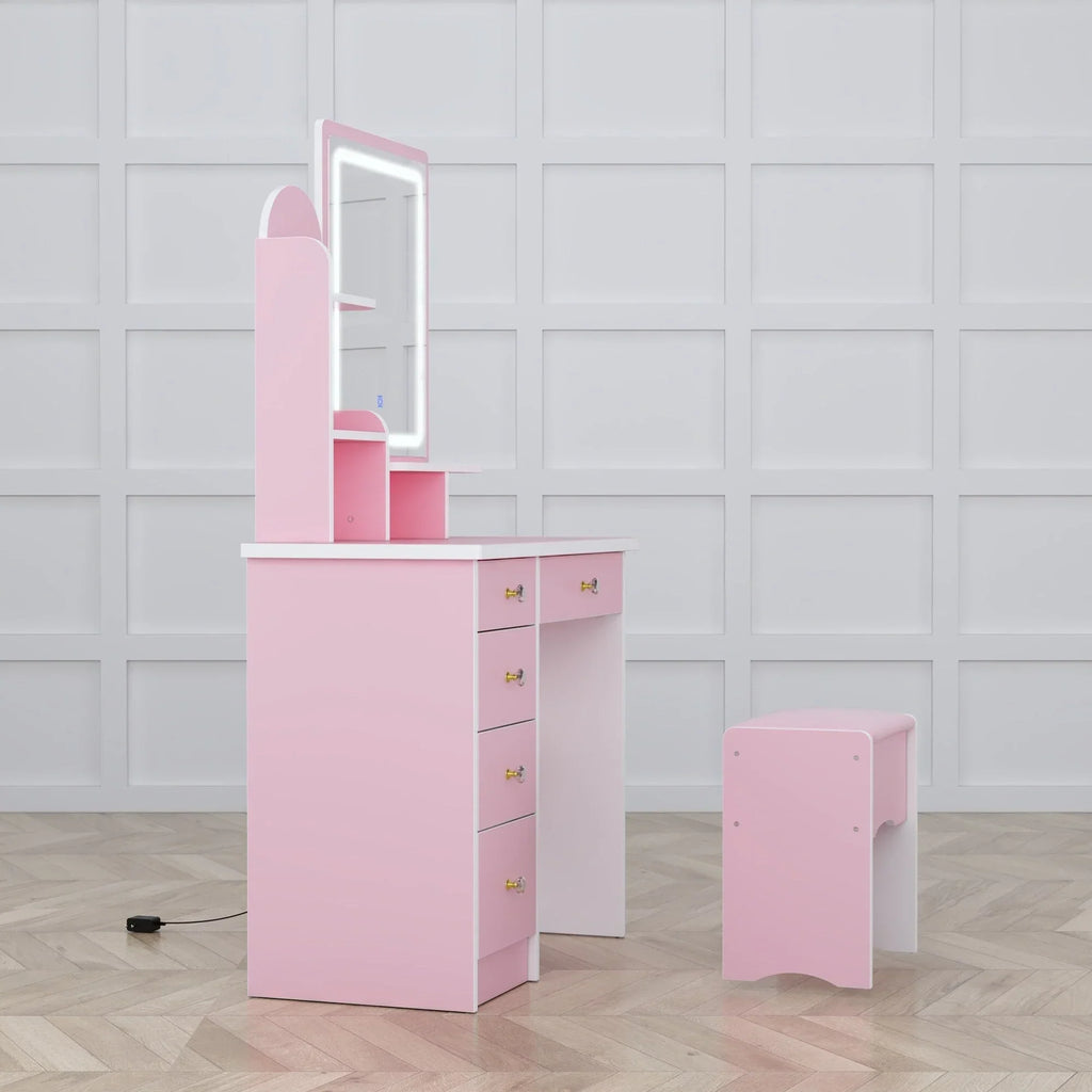 Coiffeuse avec éclairage LED, miroir et tabouret