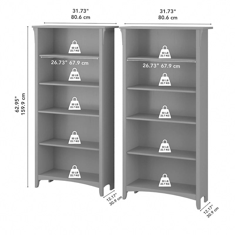 Bibliothèque haute Salinas à 5 étagères (Lot de 2) par Bush Furniture