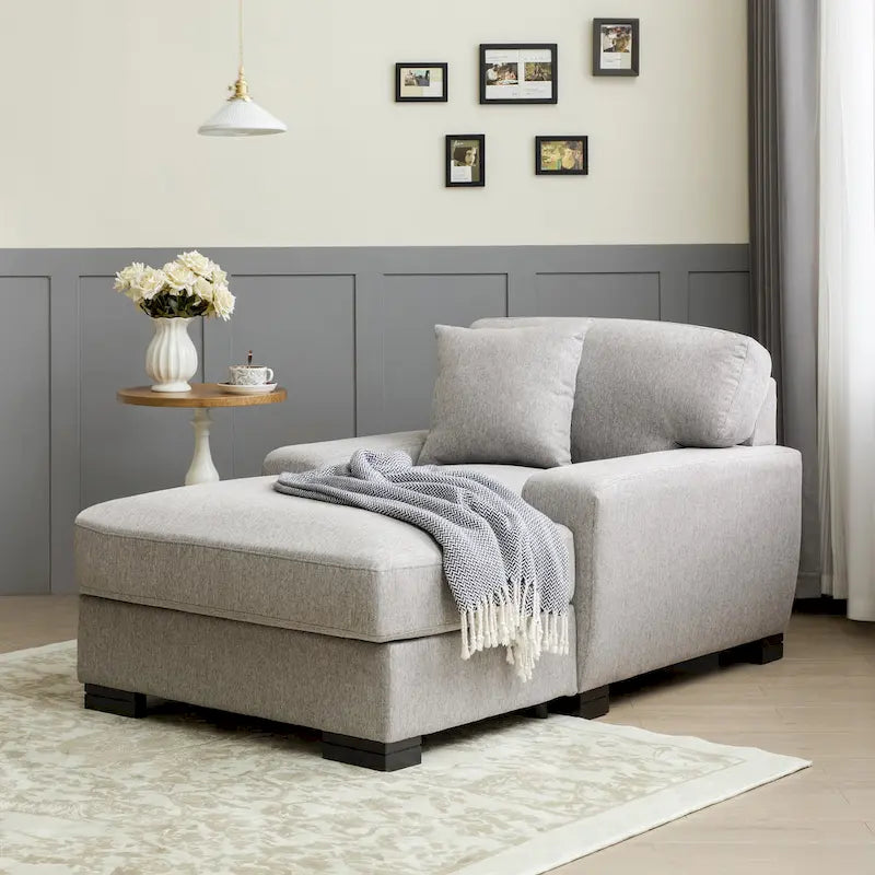Modern Mid-Century Oversized Chaise Sleeper Sofa with Pillow
