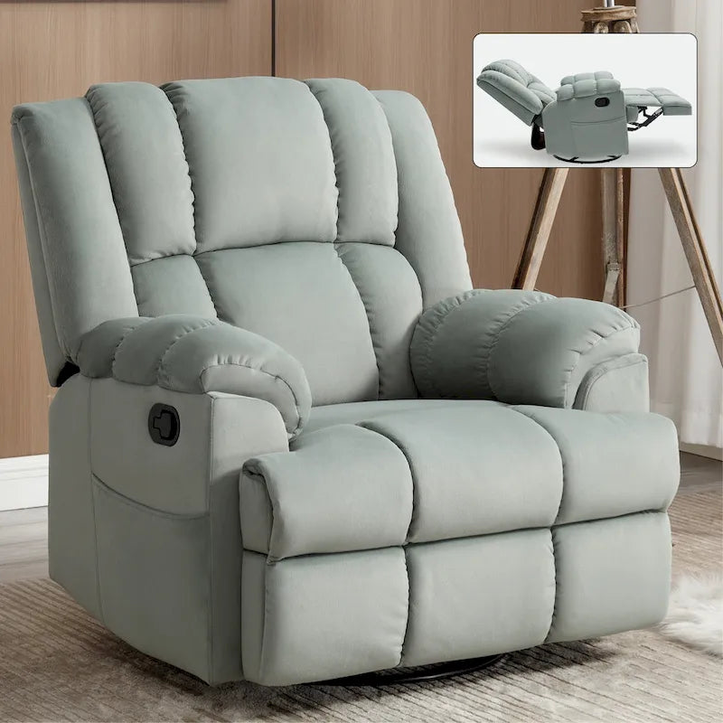 Fauteuil inclinable pivotant et à bascule en tissu Lazy Boy, grand fauteuil berçant manuel rembourré à l’excès avec accoudoirs à coussinet et dossier rembourré