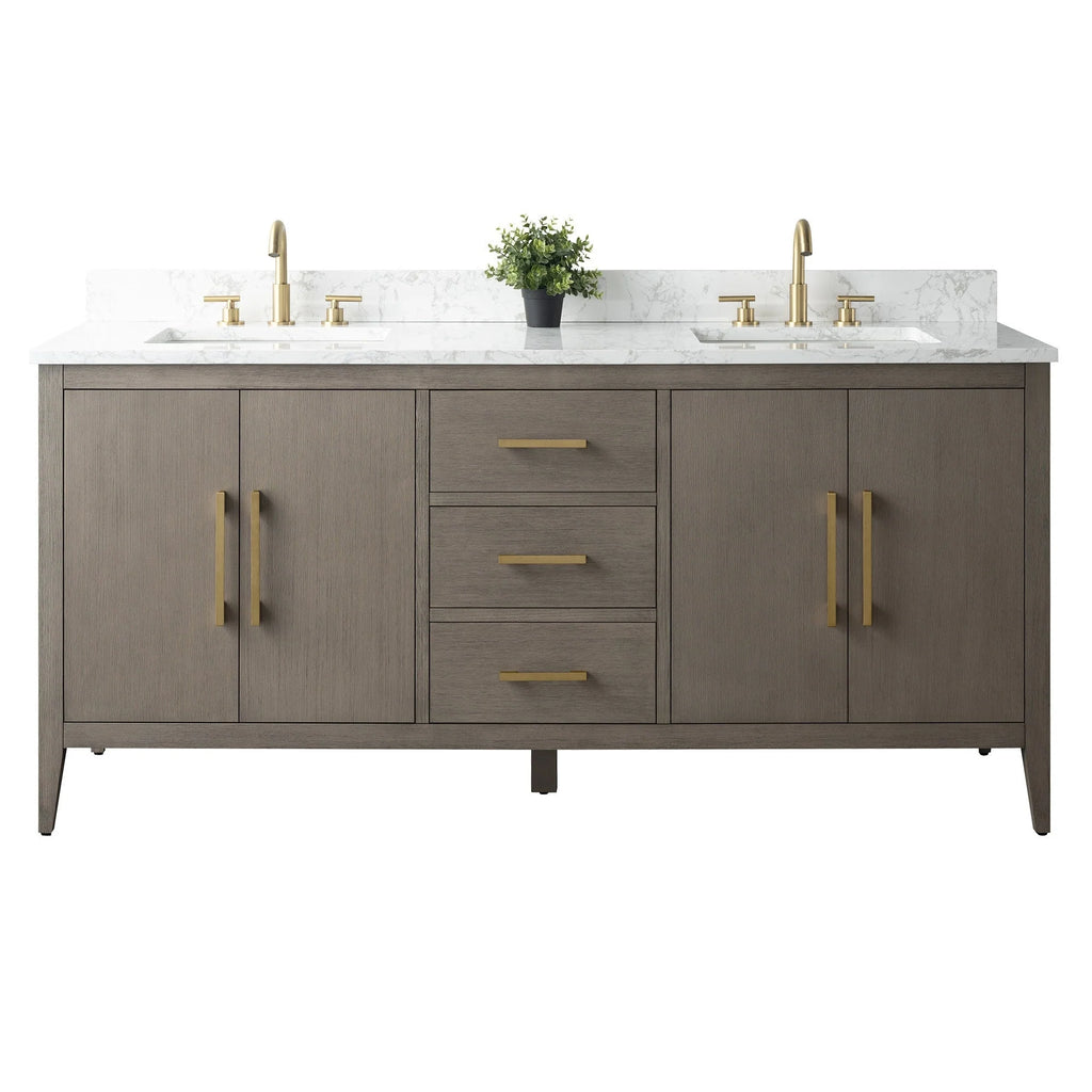 Vanity Art 72 Double Sink Bathroom Vanity Cabinet with Engineered Marble Top