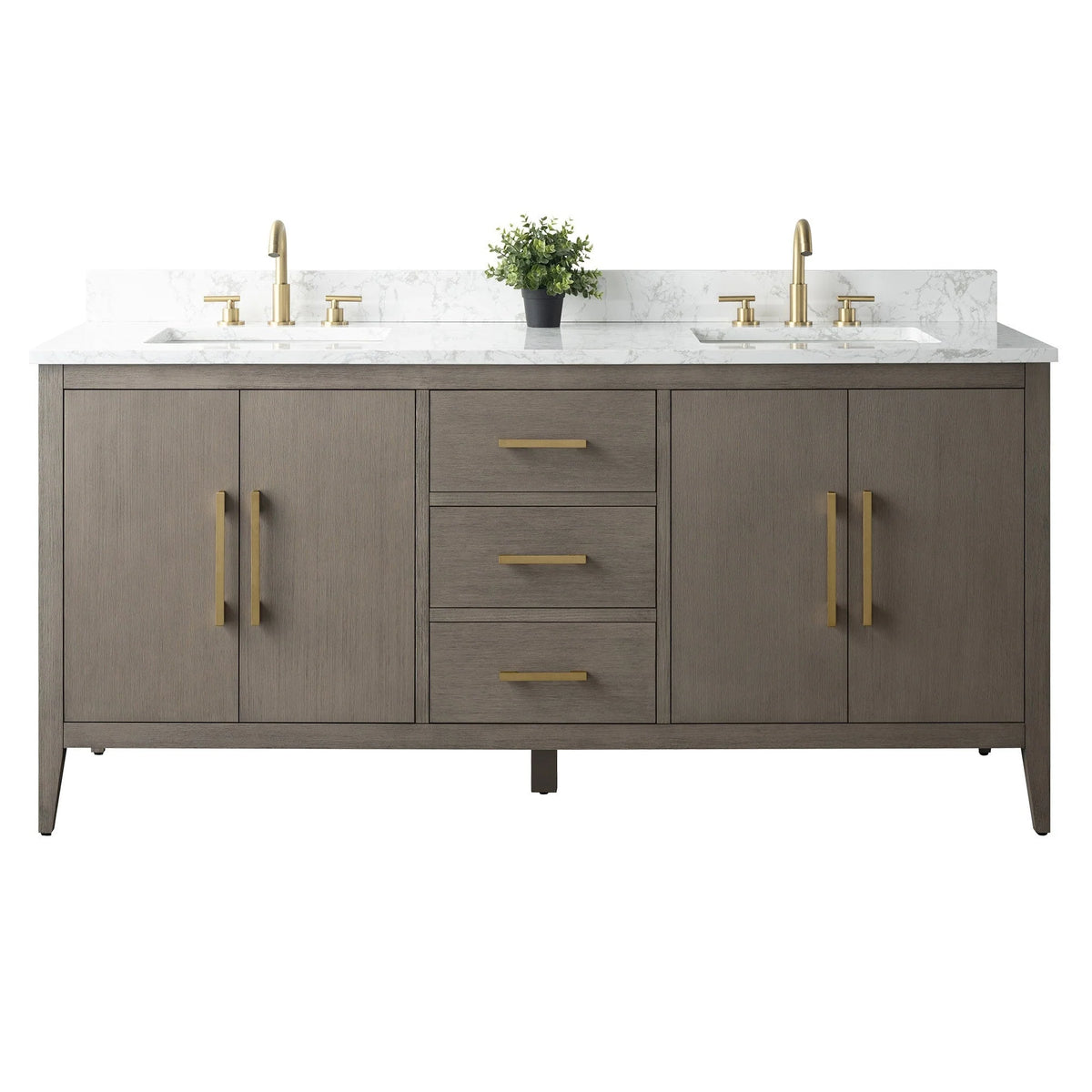 Vanity Art 72 Double Sink Bathroom Vanity Cabinet with Engineered Marble Top