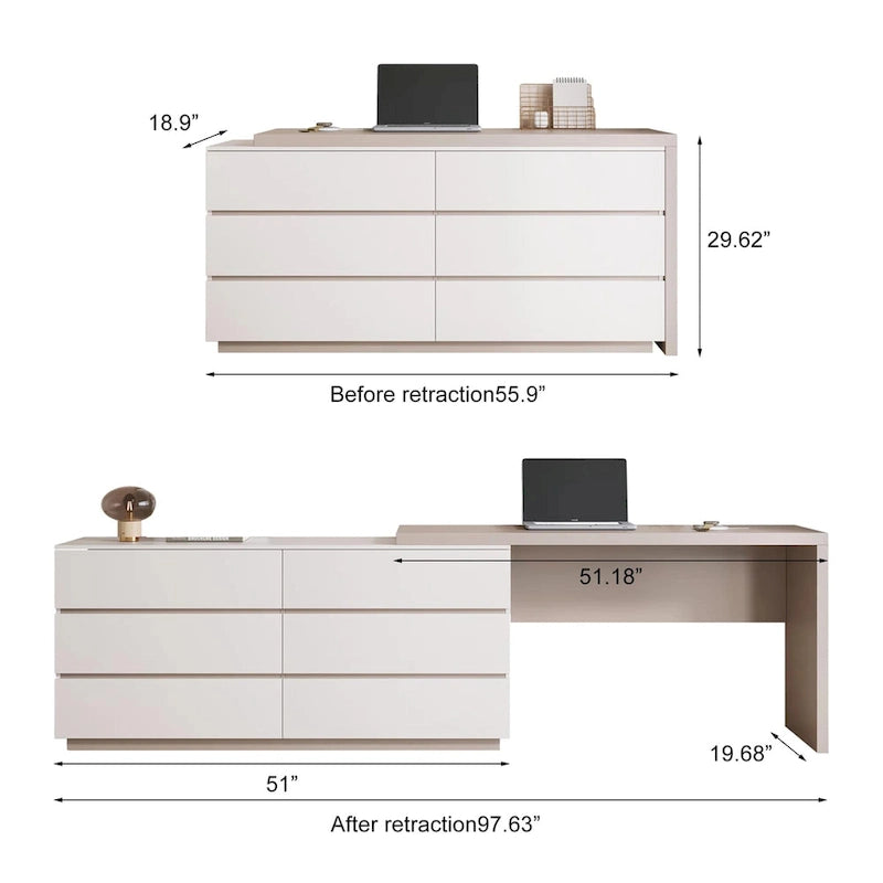97.63 Bureau commode moderne extensible pour bureau à domicile avec 6 tiroirs