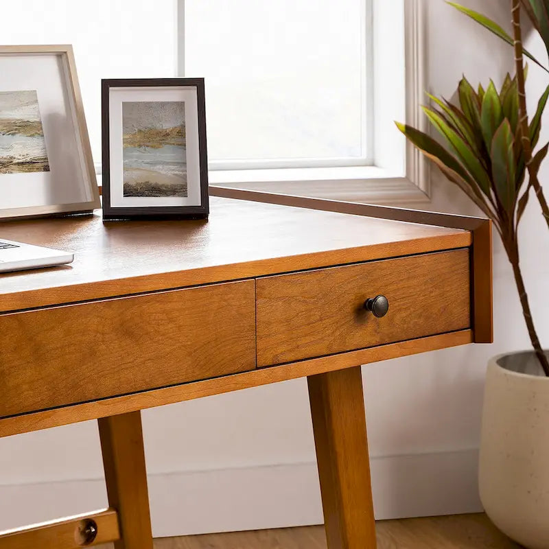 Eugenia Mid-century Office Desk with Drawer Divider&Cable Management&Charging Station by HULALA HOME