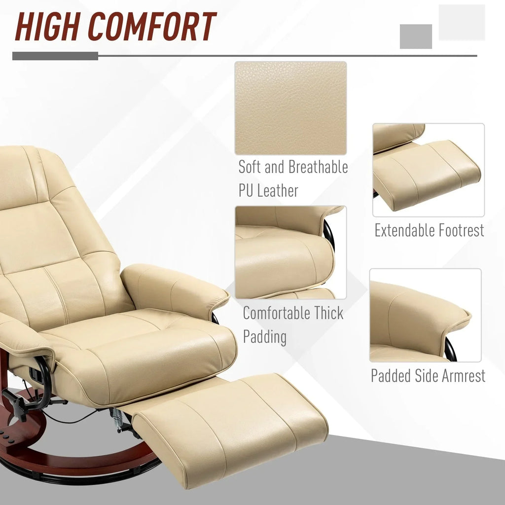 HomCom Faux Leather Adjustable Manual Swivel Base Recliner Chair with Comfortable and Relaxing Footrest