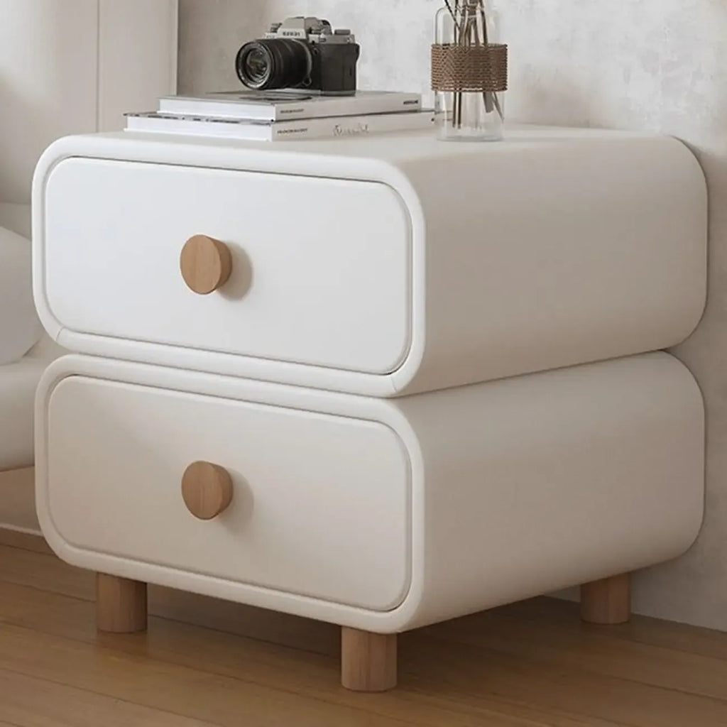 Pleather Scandinavian Nightstand With Faux Leather Finish