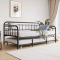 Cadre de lit de repos en métal de taille double MAYEERTY avec lit gigogne, plateforme de canapé-lit robuste, pas besoin de sommier tapissier, noir
