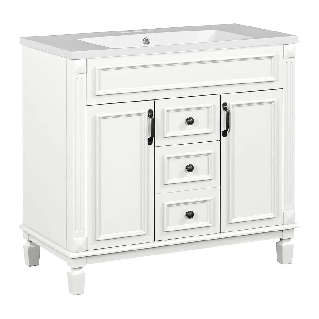 36'' Modern Bathroom Vanity with Top Sink and Mirror Cabinet,2 Doors and 2 Drawers
