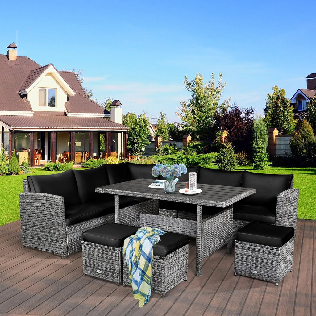 Costway 7 PCS Patio Rattan Dining Set Sectional Sofa Couch Ottoman - See Details