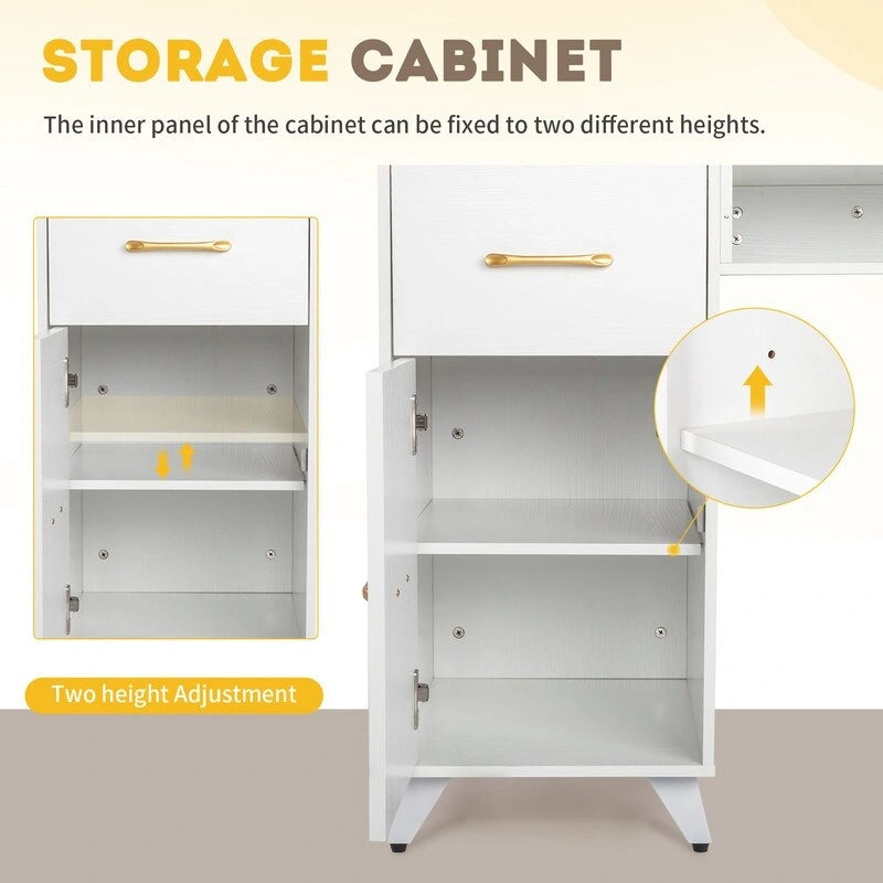 Bureau informatique de 140 cm avec étagères, tiroirs et armoire