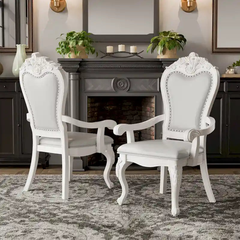 Chaises de salle à manger avec accoudoirs Eugene de Furniture of America, en bois massif traditionnel, avec garniture cloutée et pieds cabrioles (Lot de 2)