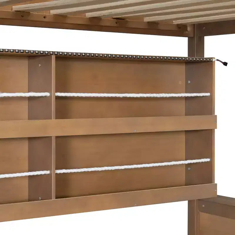 Lit superposé moderne double sur double avec rangement, étagères éclairées et panneau perforé